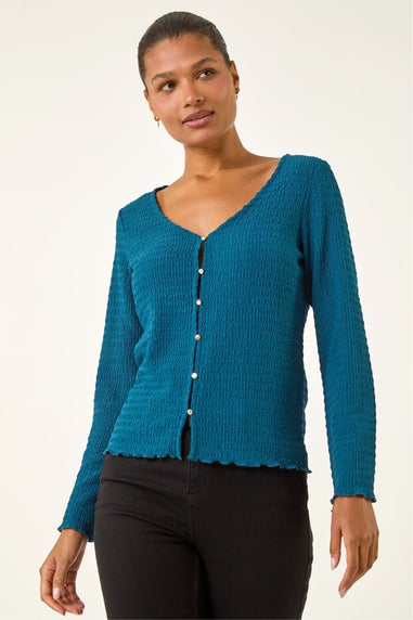 Roman Teal Textured V-Neck Blouse