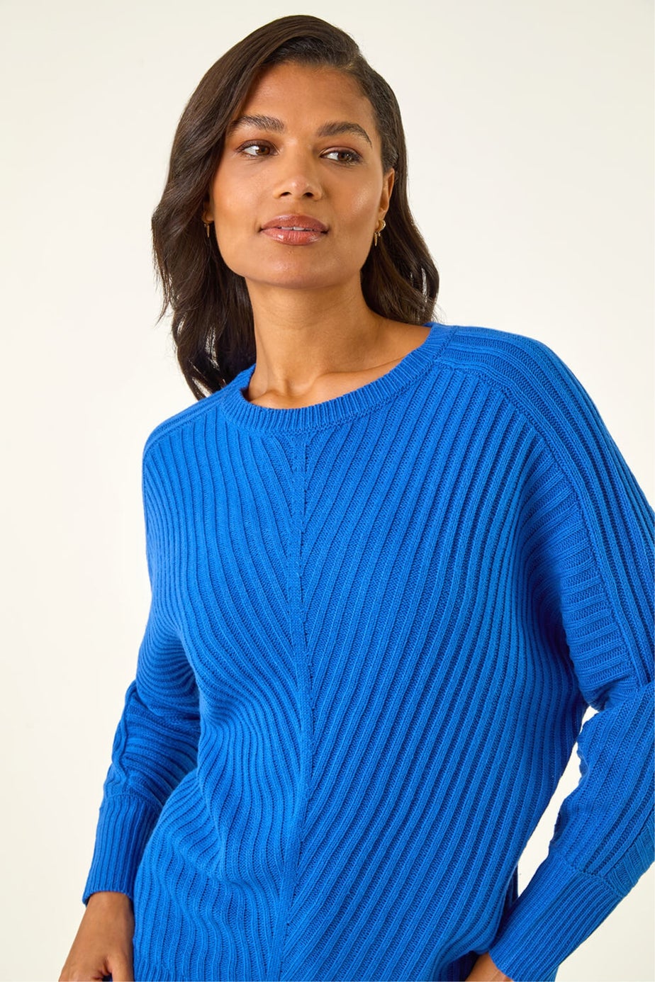 Roman Royal Blue Ribbed Chevron Print Batwing Jumper