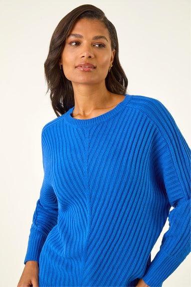 Roman Royal Blue Ribbed Chevron Print Batwing Jumper