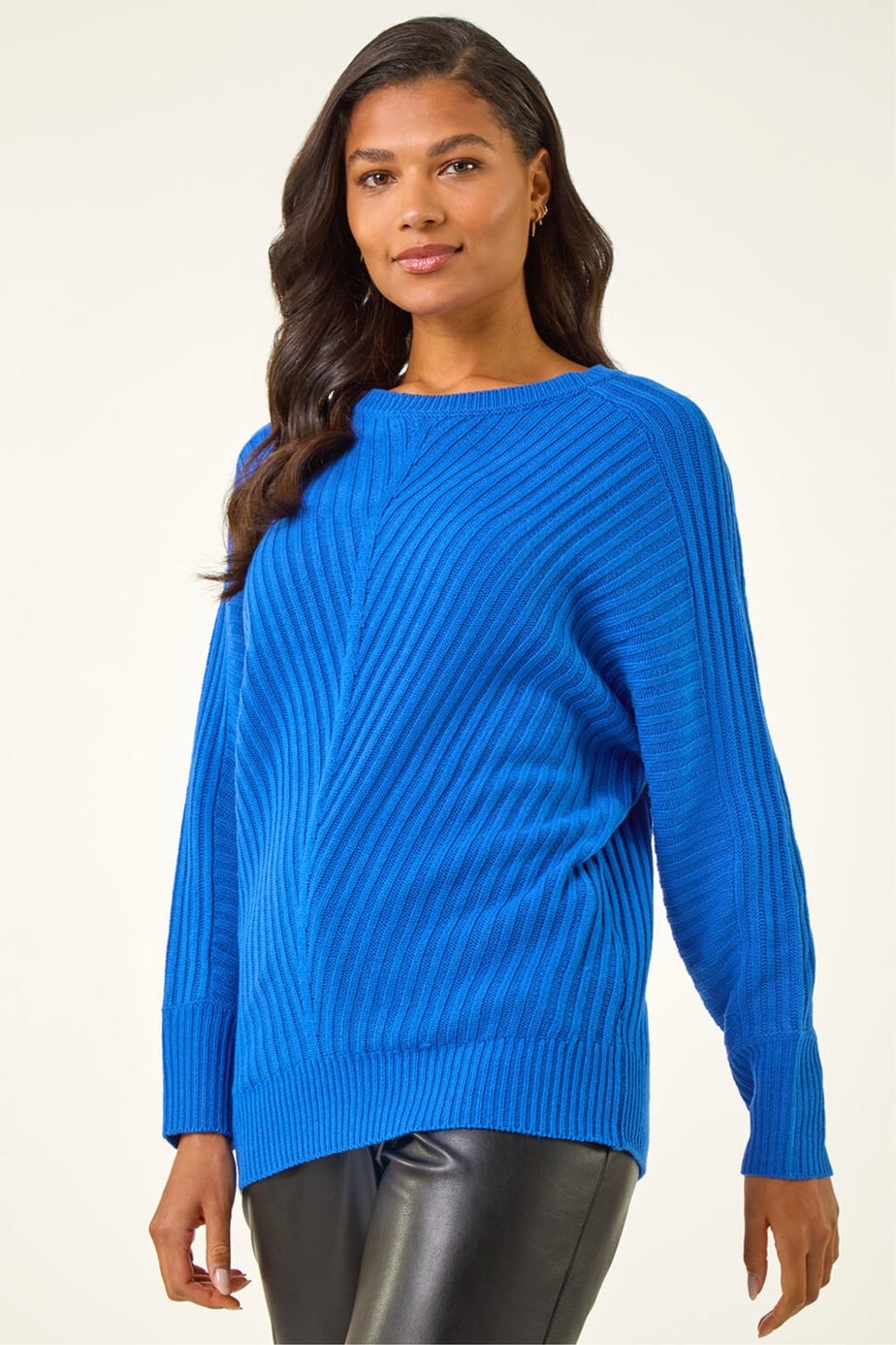 Roman Royal Blue Ribbed Chevron Print Batwing Jumper