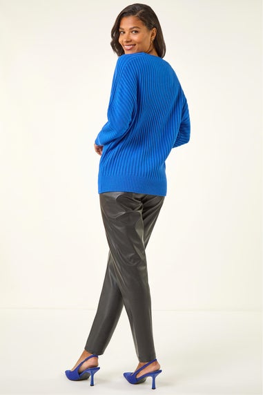 Roman Royal Blue Ribbed Chevron Print Batwing Jumper