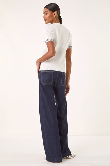 Roman Ivory Embellished Knitted Top