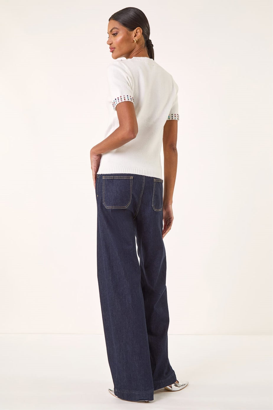 Roman Ivory Embellished Knitted Top