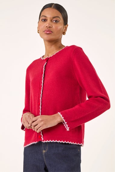 Roman Red Heart Button Scallop Edge Cardigan