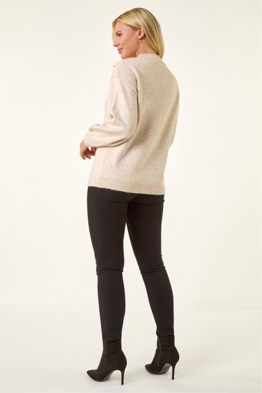 Roman Cream Petite Embellished Cable Knit Jumper