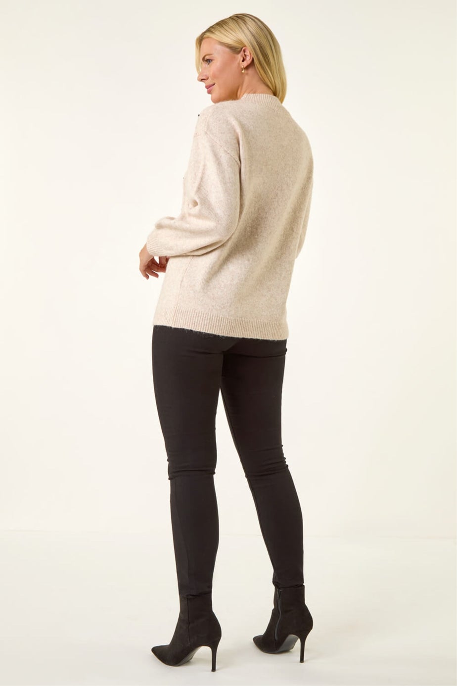 Roman Cream Petite Embellished Cable Knit Jumper