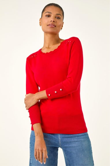 Roman Red Scalloped Neck Knit Jumper