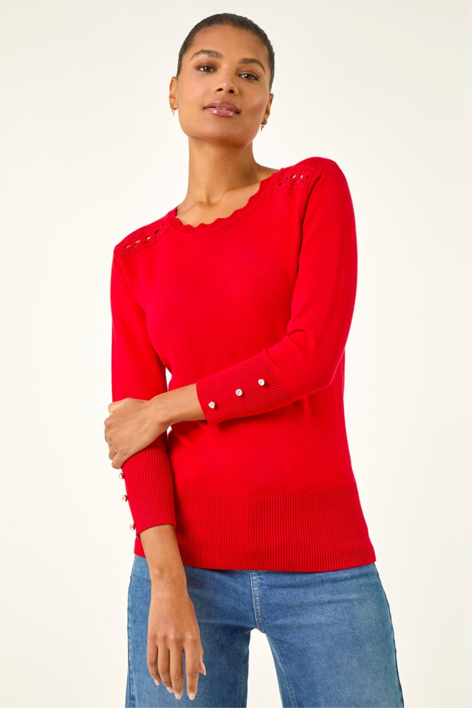 Roman Red Scalloped Neck Knit Jumper