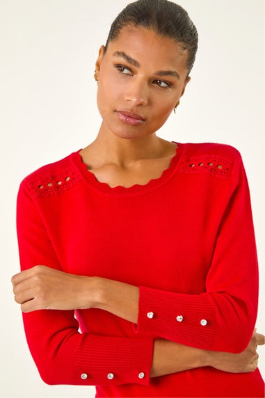 Roman Red Scalloped Neck Knit Jumper