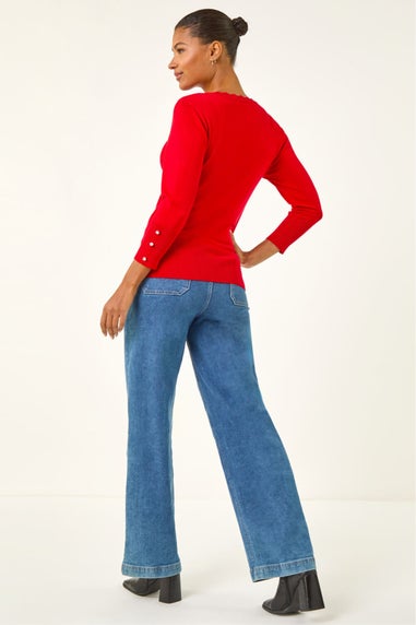 Roman Red Scalloped Neck Knit Jumper