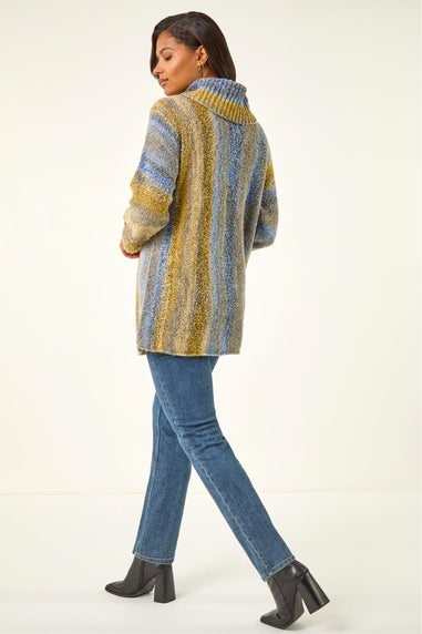 Roman Blue Boucle Stripe Cowl Neck Jumper