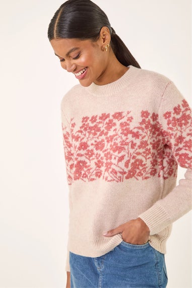 Roman Beige Soft Touch Floral Knit Jumper