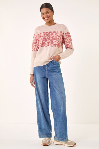 Roman Beige Soft Touch Floral Knit Jumper