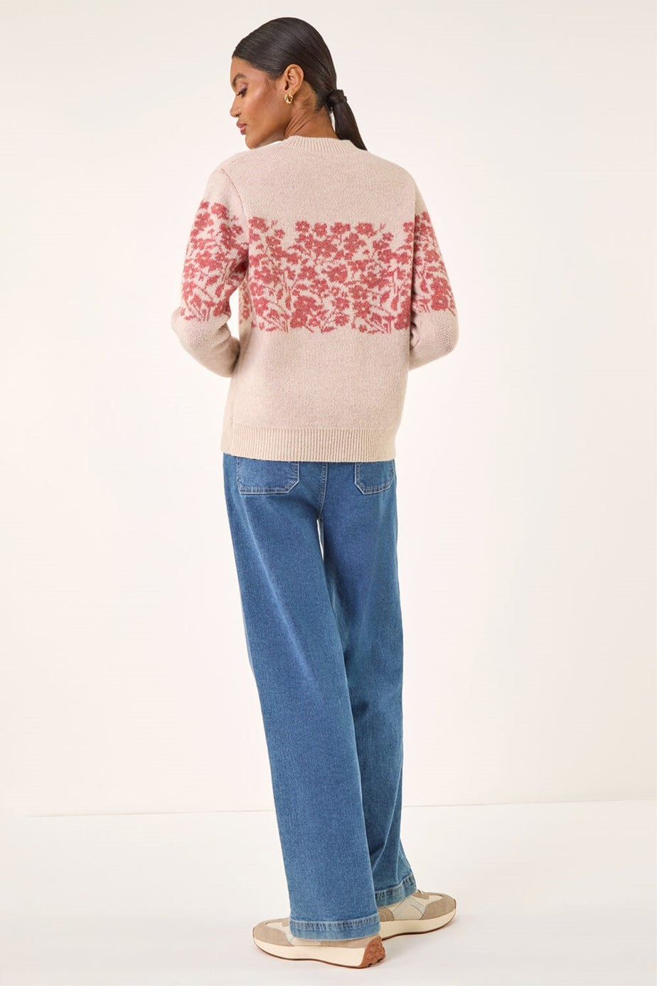 Roman Beige Soft Touch Floral Knit Jumper