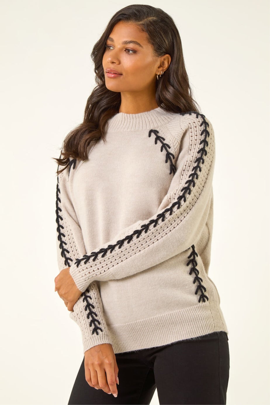 Roman Beige Blanket Stitch Knit Jumper