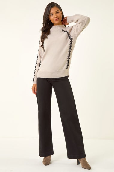 Roman Beige Blanket Stitch Knit Jumper