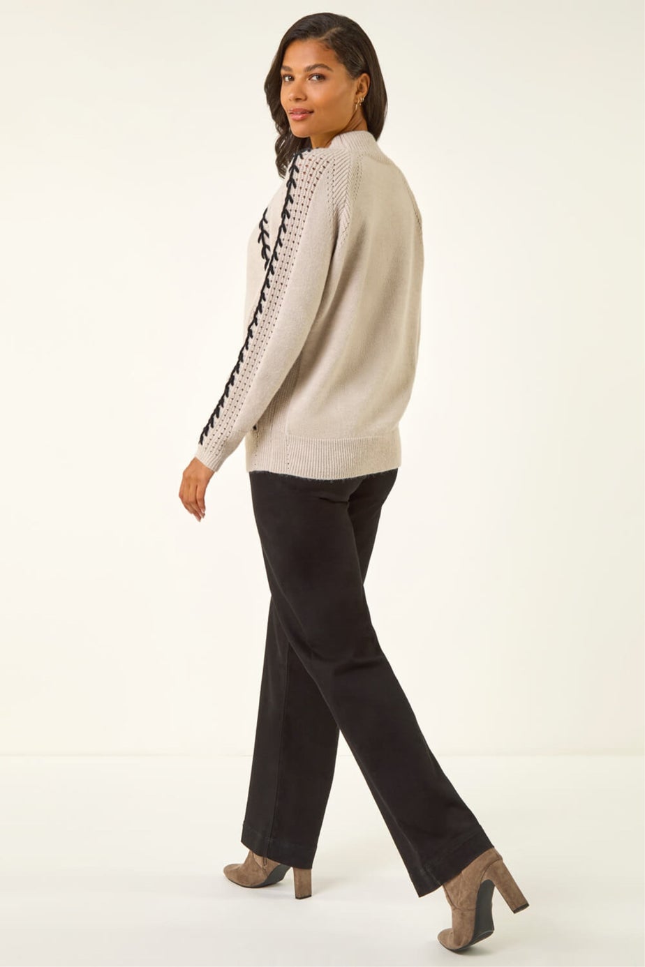 Roman Beige Blanket Stitch Knit Jumper