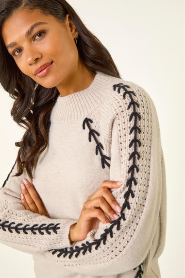 Roman Beige Blanket Stitch Knit Jumper