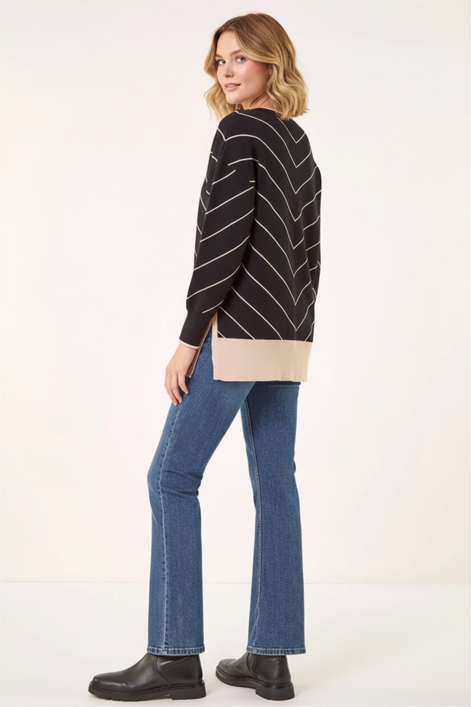 Roman Black Stripe V-Neck Knit Jumper