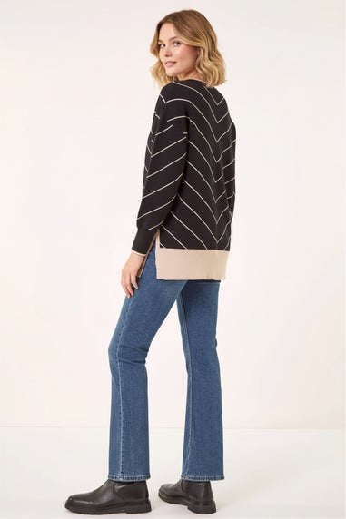 Roman Black Stripe V-Neck Knit Jumper