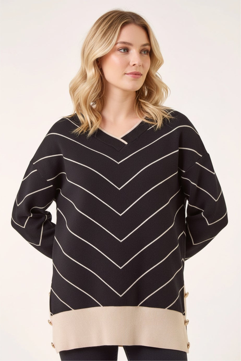 Roman Black Stripe V-Neck Knit Jumper