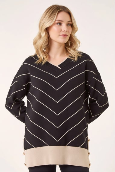 Roman Black Stripe V-Neck Knit Jumper