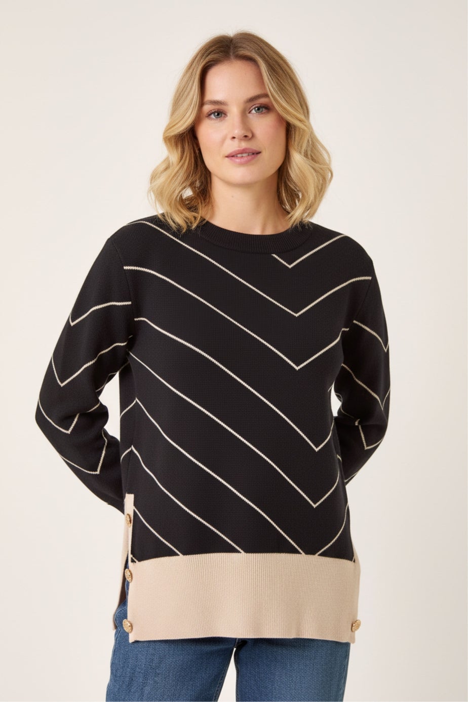 Roman Black Stripe V-Neck Knit Jumper
