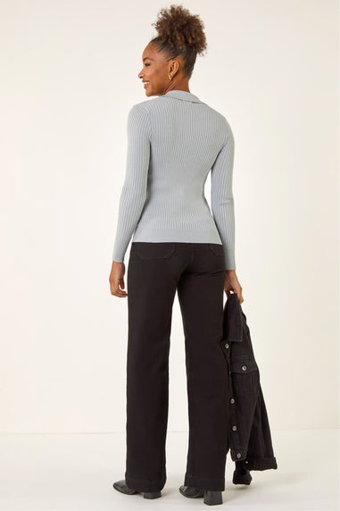 Roman Light Grey Collar Ribbed Cable Knit Jumper