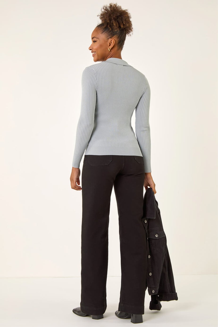 Roman Light Grey Collar Ribbed Cable Knit Jumper