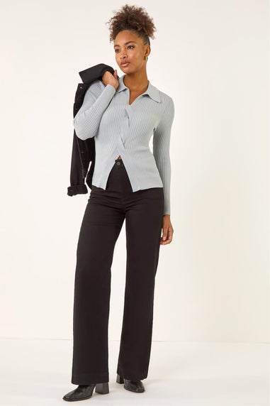 Roman Light Grey Collar Ribbed Cable Knit Jumper