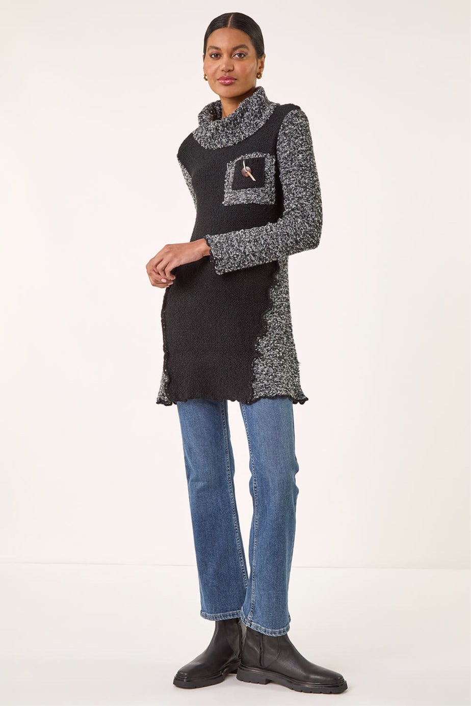 Roman Black Textured Pocket Knit Jumper