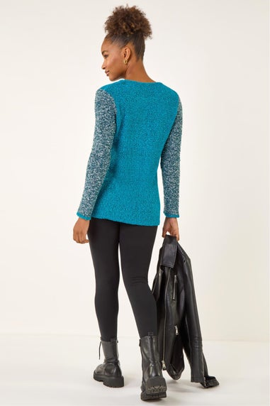 Roman Teal Textured Pocket Knit Jumper
