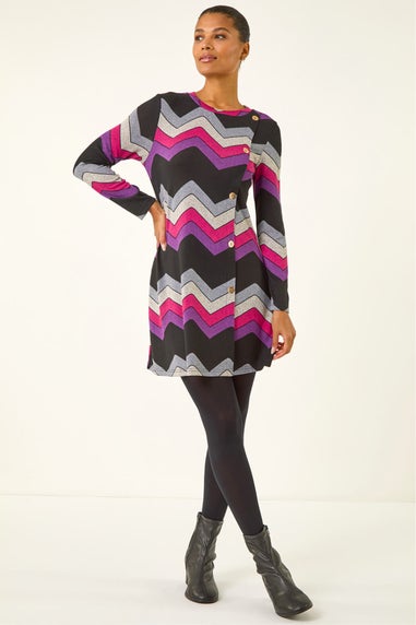 Roman Purple Zig Zag Side Button Dress