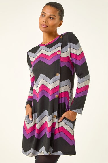 Roman Purple Zig Zag Side Button Dress