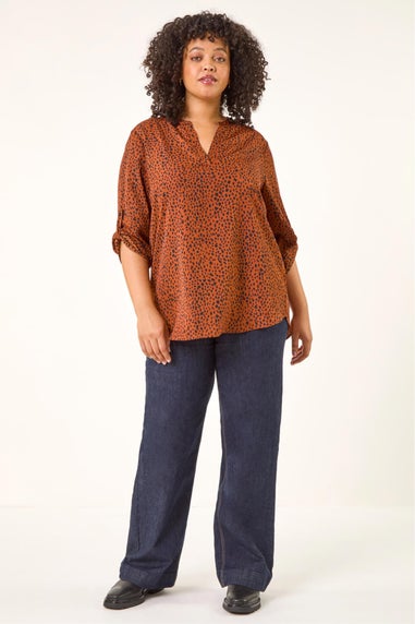 Roman Rust Curve Spot Print Tunic Top
