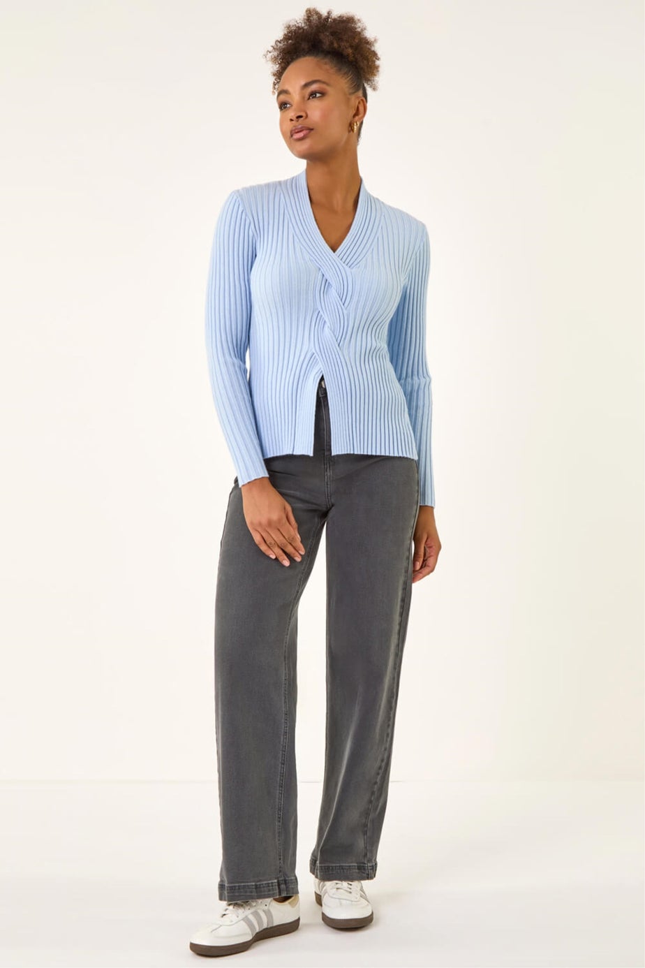 Roman Light Blue Cable Split Detail Rib Jumper