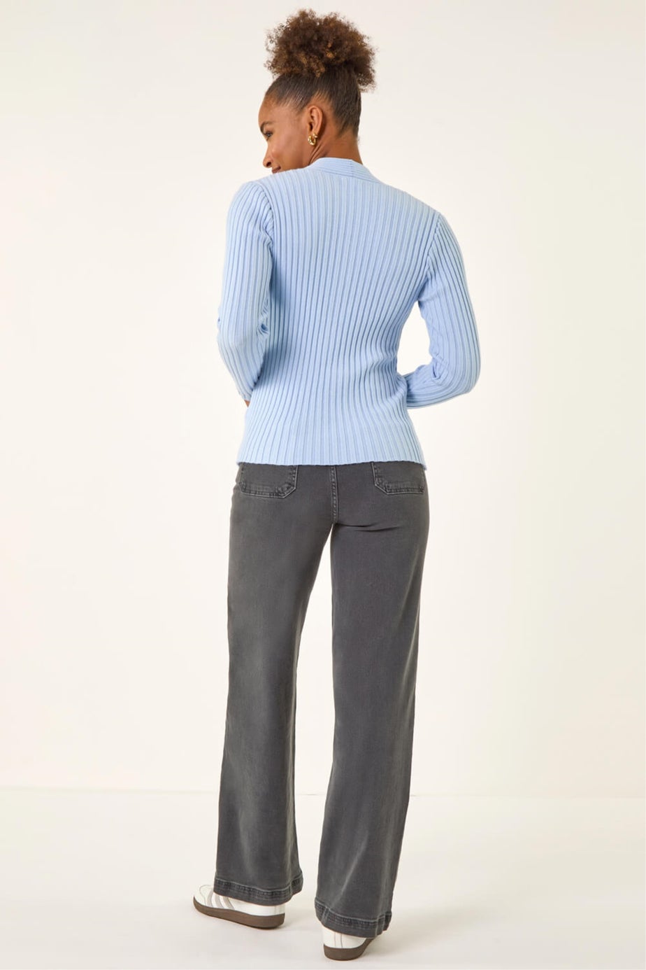 Roman Light Blue Cable Split Detail Rib Jumper
