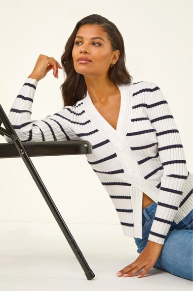 Roman White Cable Split Detail Rib Jumper