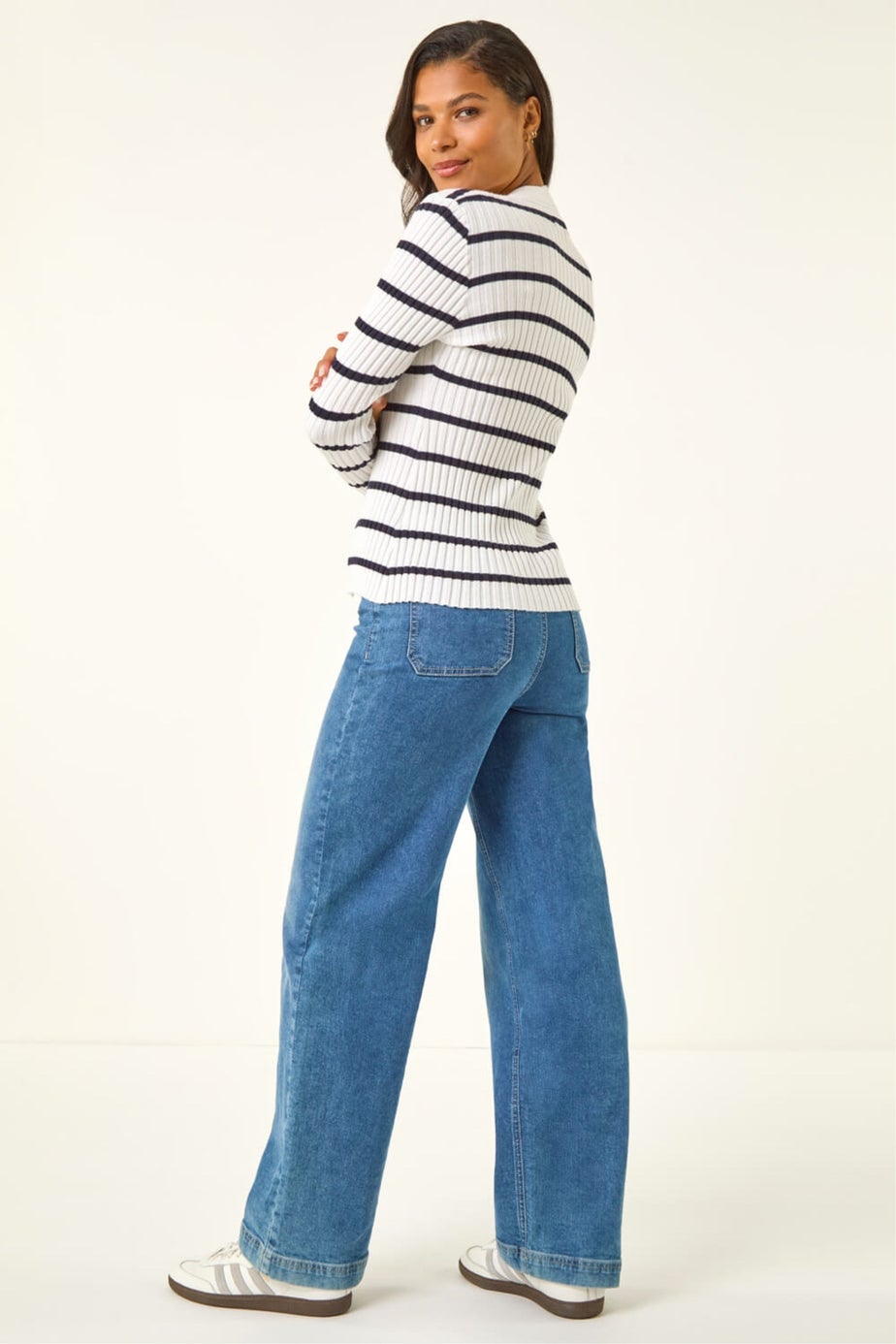 Roman White Cable Split Detail Rib Jumper