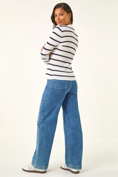 Roman White Cable Split Detail Rib Jumper