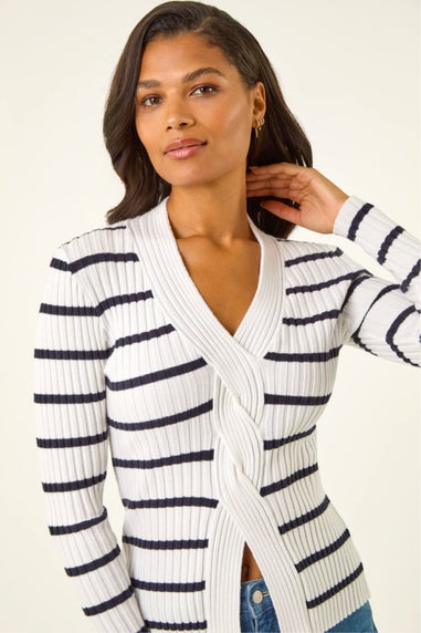 Roman White Cable Split Detail Rib Jumper