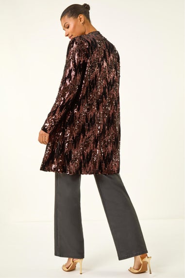 Roman Chocolate Sequin Velvet Longline Jacket