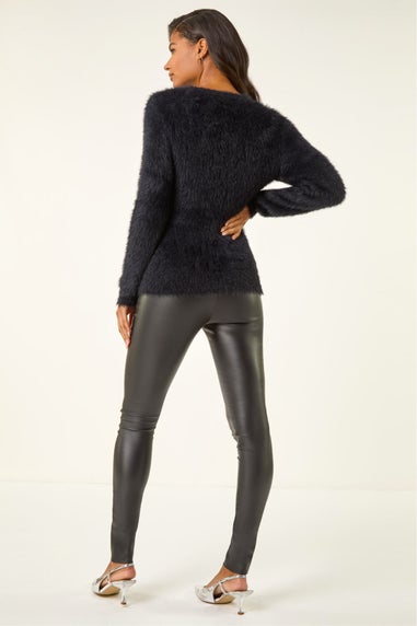 Roman Black Embellished Fluffy Knit Jumper