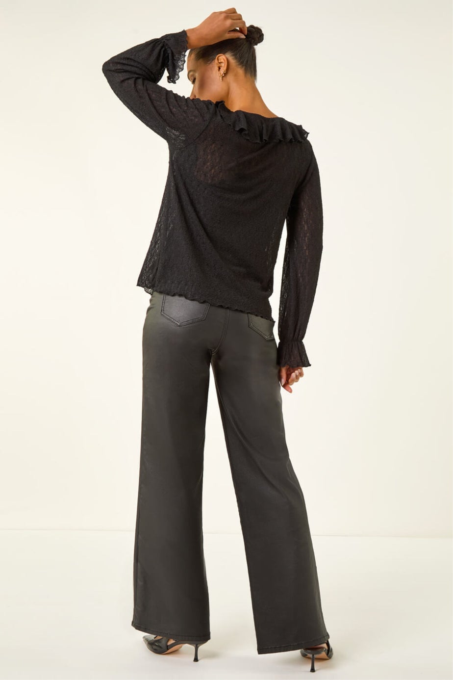 Roman Black Lace Ruffle Front Top