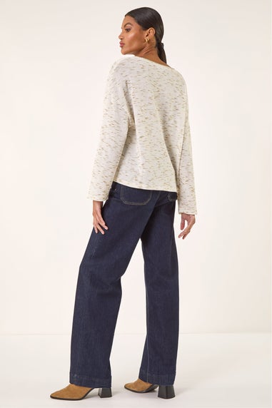 Roman Green Contrast Stitch V-Neck Top