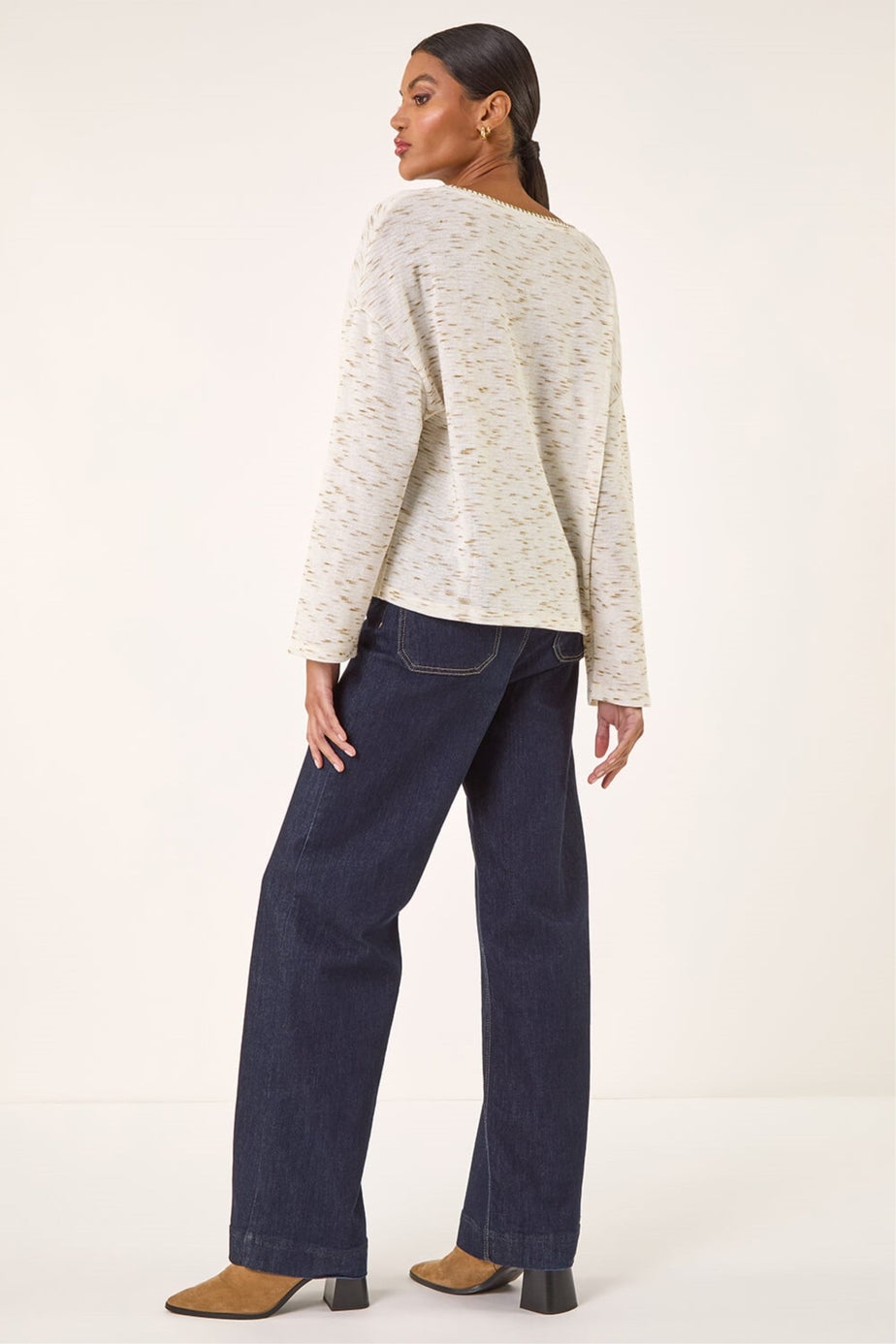 Roman Green Contrast Stitch V-Neck Top