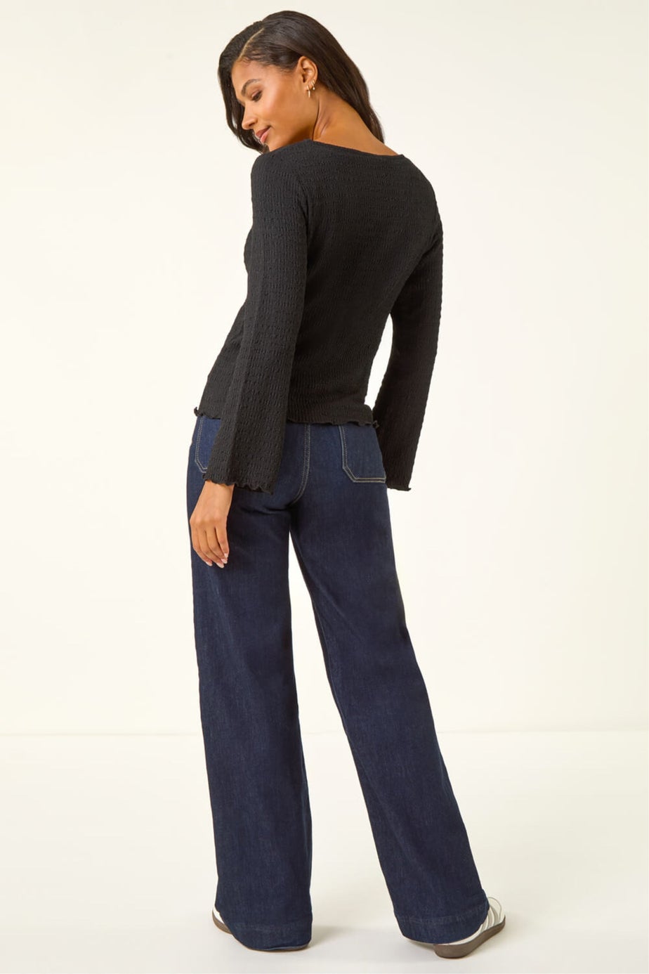 Roman Black Textured V-Neck Blouse