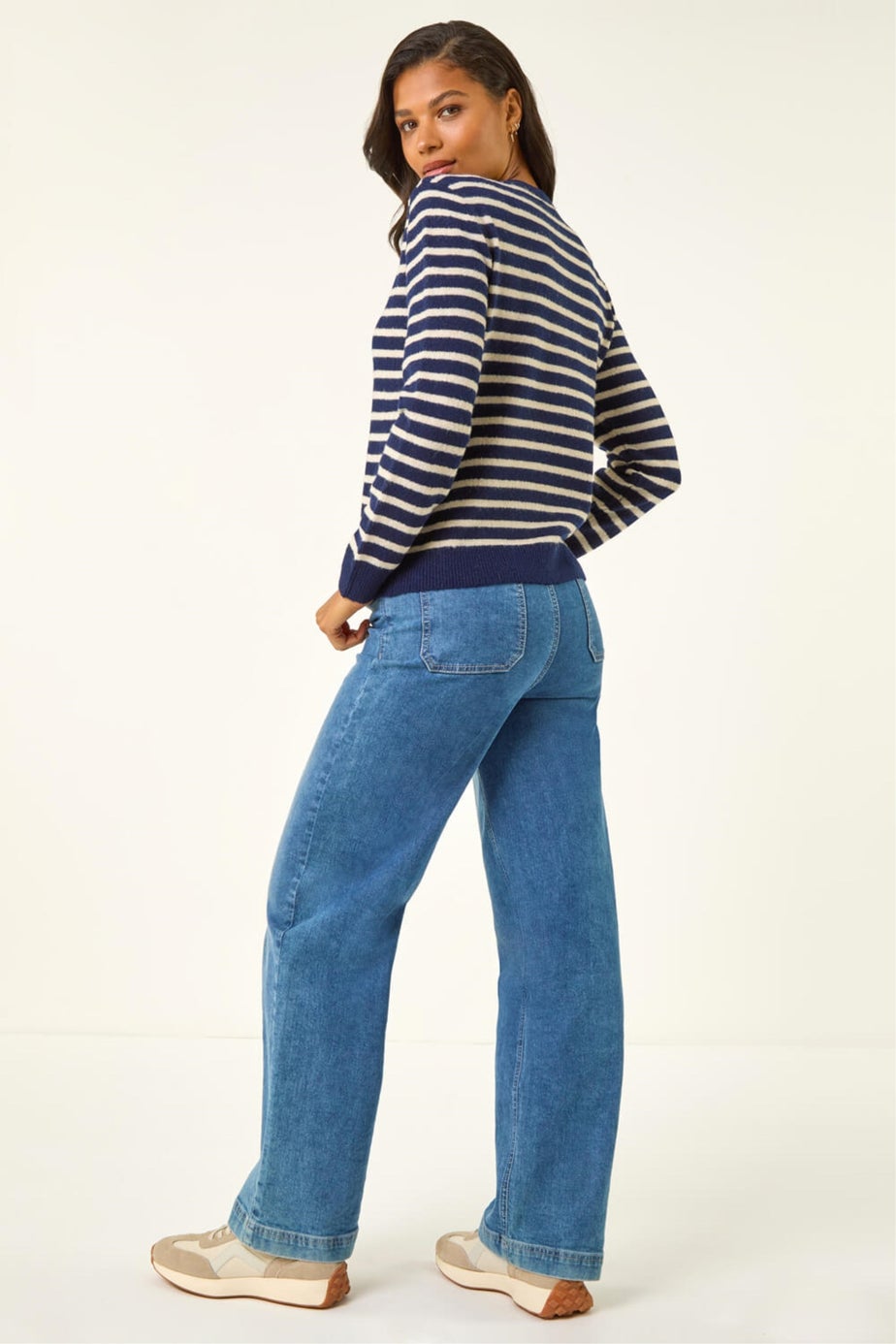 Roman Navy Soft Stripe Button Knit Cardigan