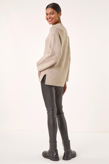 Roman Beige Chunky V-Neck Knit Jumper