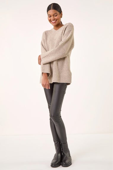 Roman Beige Chunky V-Neck Knit Jumper